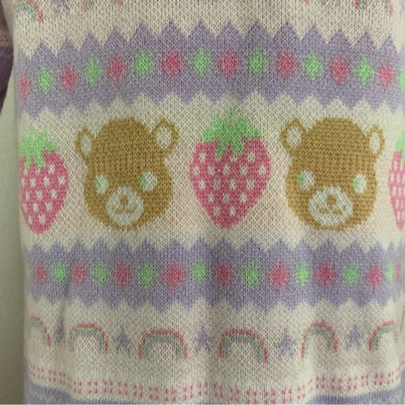 Hot Topic Pastel Teddy Bear & Strawberries Cardigan Longline Sweater Kawaii - Picture 16 of 17
